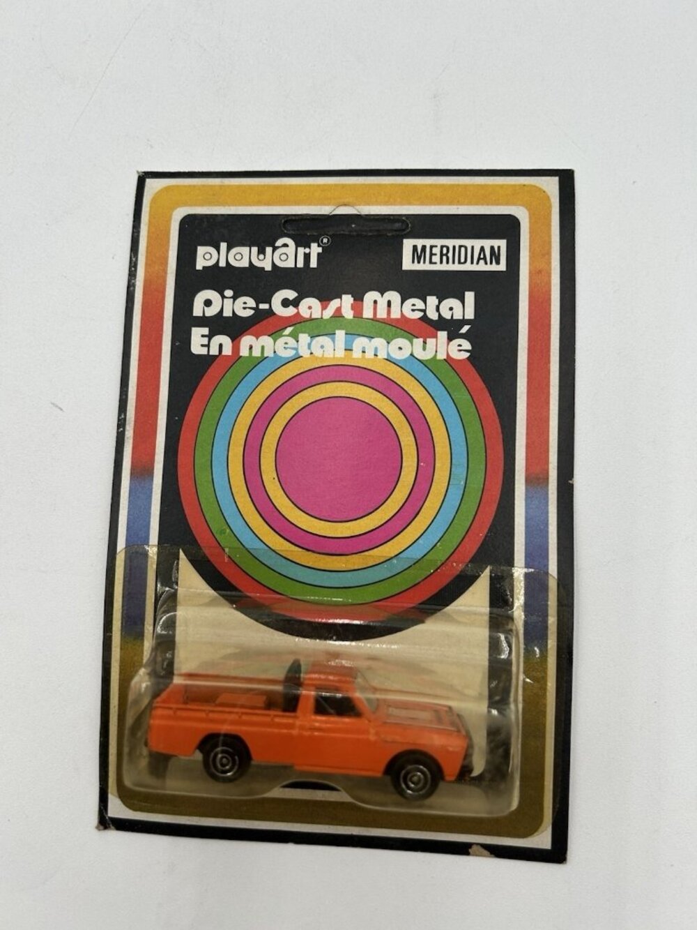 PlayArt Meridian Mazda pick up Die Cast Metal Yellow On Card UnPunched Hong Kong